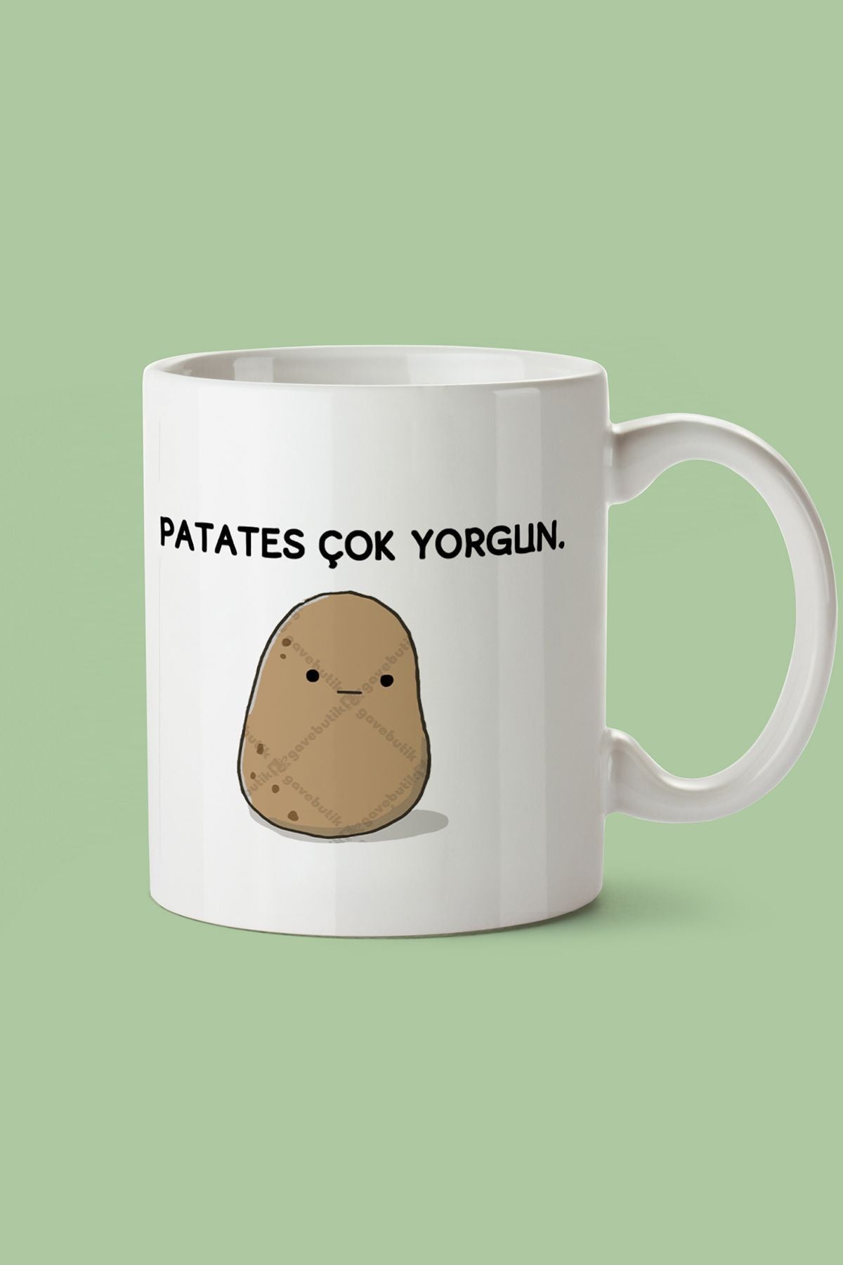 "Patates Çok Yorgun" Çizgi Karakter Baskılı Hediyelik Kupa Bardak