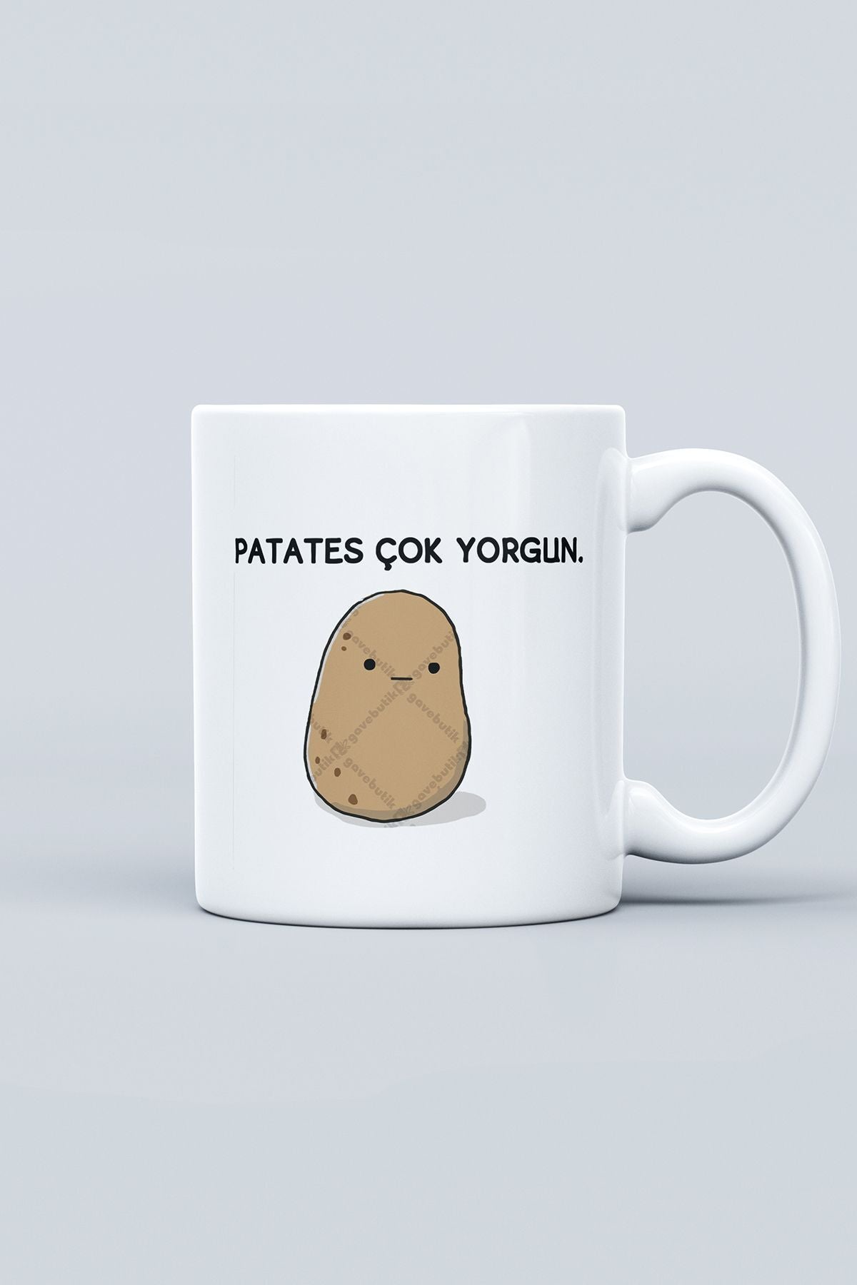 "Patates Çok Yorgun" Çizgi Karakter Baskılı Hediyelik Kupa Bardak