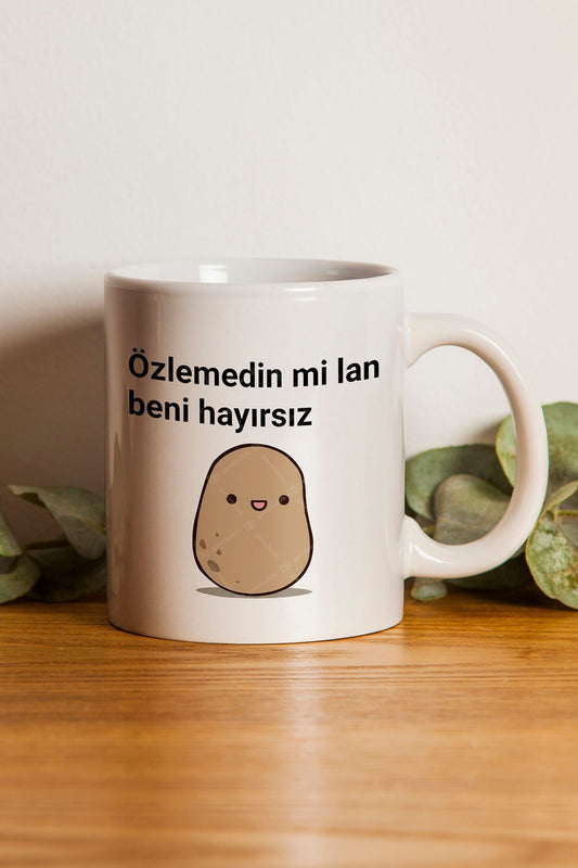 "Özlemedinmi Lan Beni Hayırsız" Çizgi Karakter Baskılı Hediyelik Kupa Bardak