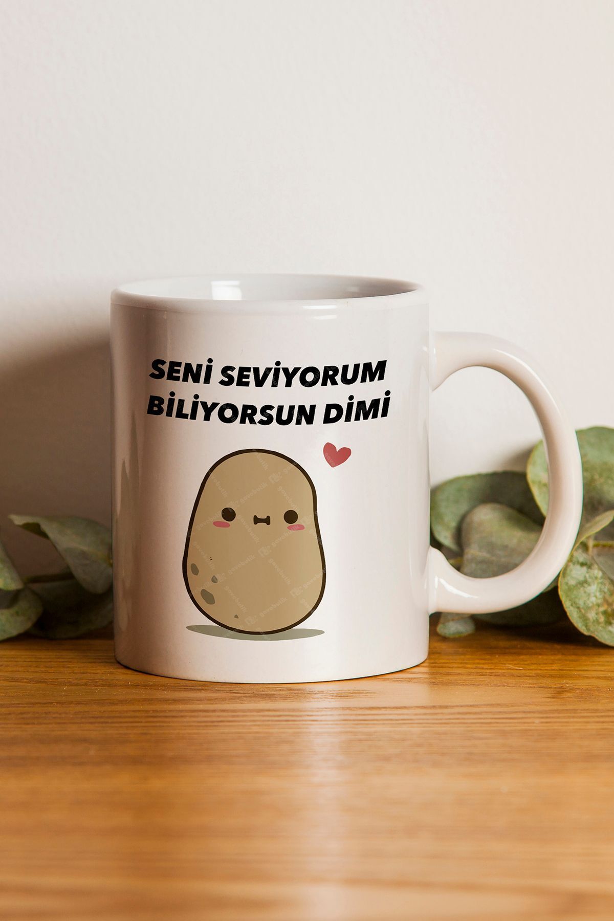 "Seni Seviyorum Biliyosun Dimi" Çizgi Karakter Baskılı Hediyelik Kupa Bardak