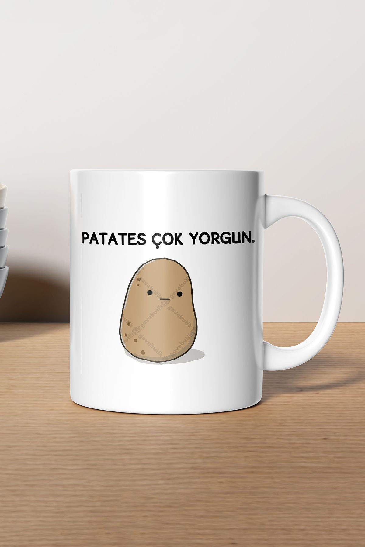 "Patates Çok Yorgun" Çizgi Karakter Baskılı Hediyelik Kupa Bardak